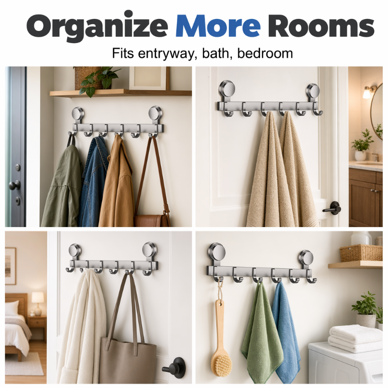 🚪 50% OFF NOW! 📌 Suction Cup Over Door Hook Rack – Tool-Free Install, Strong Hold, No Drilling & Clutter-Free Entryway ✨