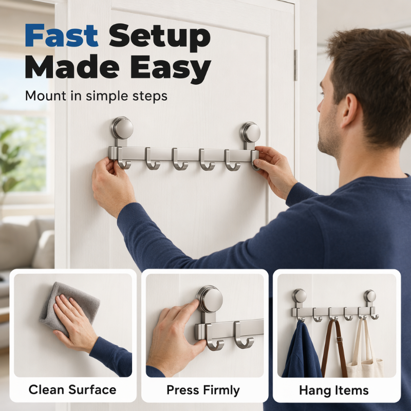 🚪 50% OFF NOW! 📌 Suction Cup Over Door Hook Rack – Tool-Free Install, Strong Hold, No Drilling & Clutter-Free Entryway ✨