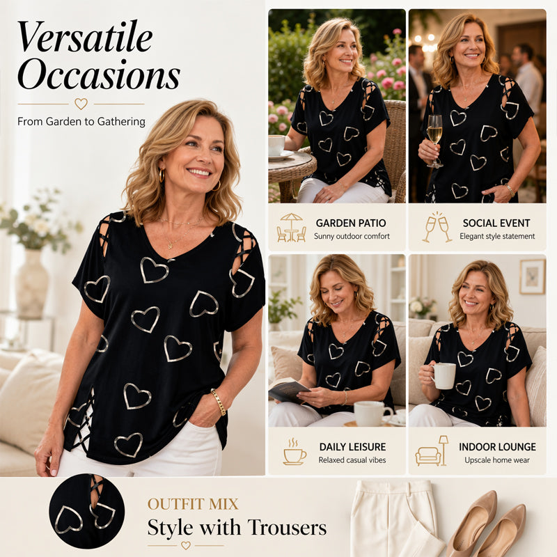 🎉  50% OFF! 👚 Cutout V-Neck Tee – Effortless Side-Tie Chic 🌸