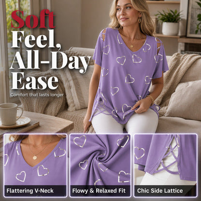 🎉  50% OFF! 👚 Cutout V-Neck Tee – Effortless Side-Tie Chic 🌸