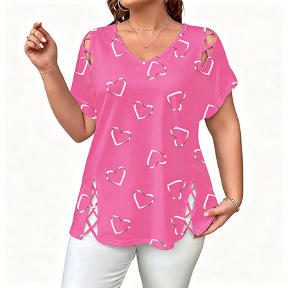 🎉  50% OFF! 👚 Cutout V-Neck Tee – Effortless Side-Tie Chic 🌸