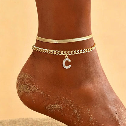 Dainty Layered Gold Initial Anklets for Women