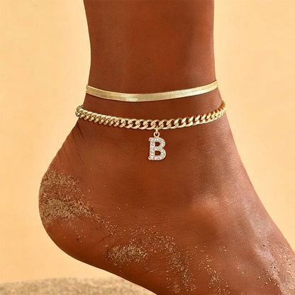 Dainty Layered Gold Initial Anklets for Women