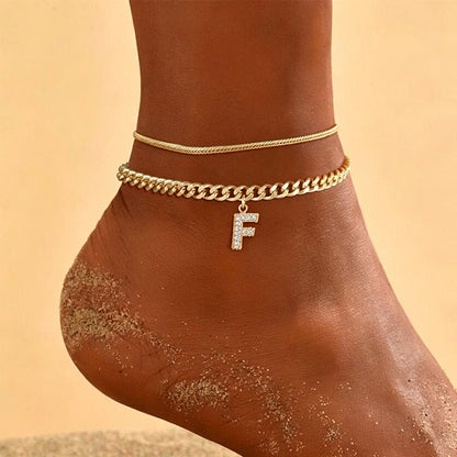 Dainty Layered Gold Initial Anklets for Women