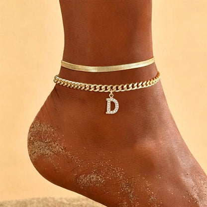 Dainty Layered Gold Initial Anklets for Women
