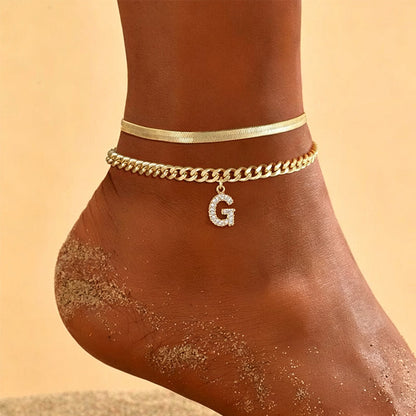 Dainty Layered Gold Initial Anklets for Women