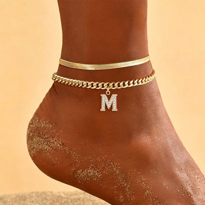 Dainty Layered Gold Initial Anklets for Women