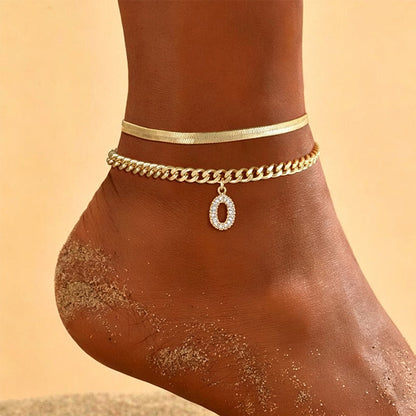 Dainty Layered Gold Initial Anklets for Women