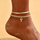 Dainty Layered Gold Initial Anklets for Women