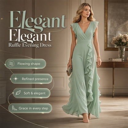 🎉 2026 Sale — Over 29,000 Sold! 💞 Women's V-Neck Ruffled Chiffon Maxi Dress – Effortless Elegance 🌸