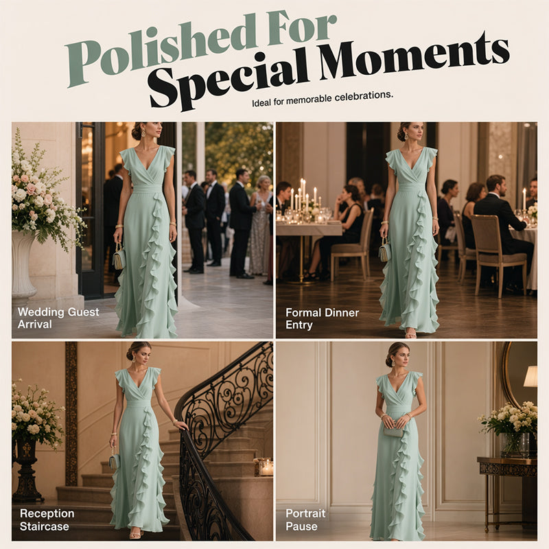 🎉 2026 Sale — Over 29,000 Sold! 💞 Women's V-Neck Ruffled Chiffon Maxi Dress – Effortless Elegance 🌸