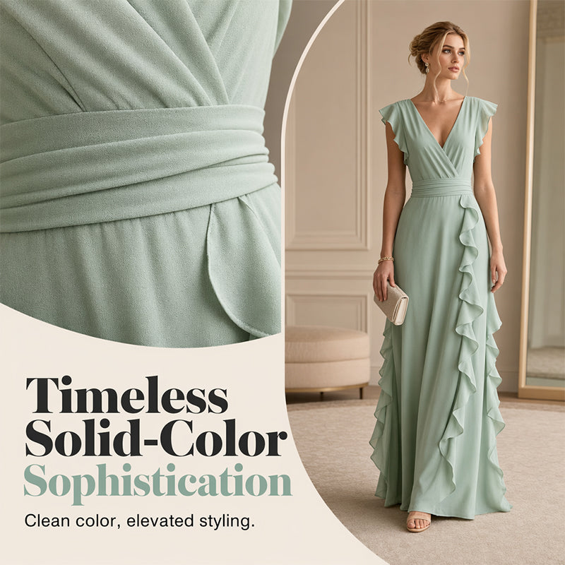 🎉 2026 Sale — Over 29,000 Sold! 💞 Women's V-Neck Ruffled Chiffon Maxi Dress – Effortless Elegance 🌸
