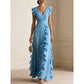 🎉 2026 Sale — Over 29,000 Sold! 💞 Women's V-Neck Ruffled Chiffon Maxi Dress – Effortless Elegance 🌸