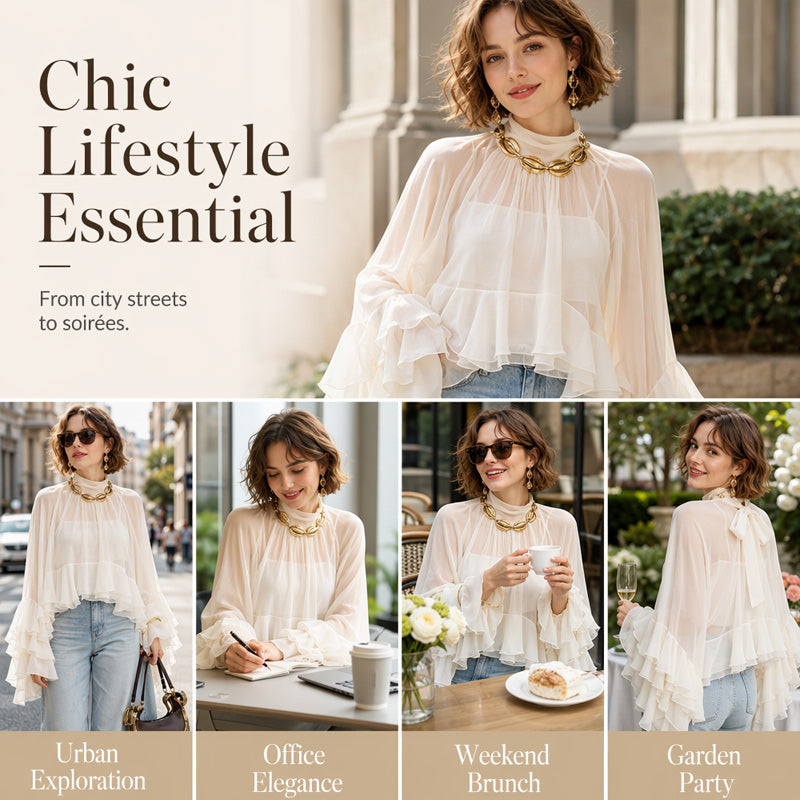 🎉 2026 Sale — Over 17,000 Sold! 💞 Sheer Mock Neck Blouse – Ethereal Elegance