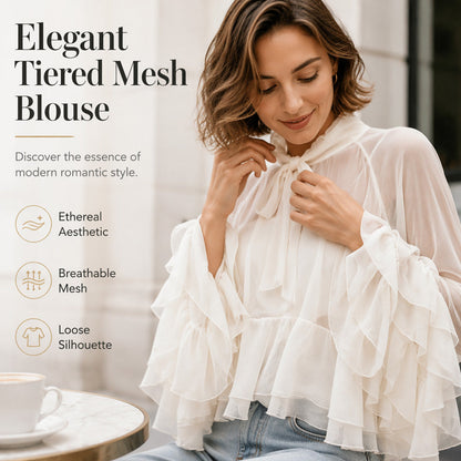 🎉 2026 Sale — Over 17,000 Sold! 💞 Sheer Mock Neck Blouse – Ethereal Elegance