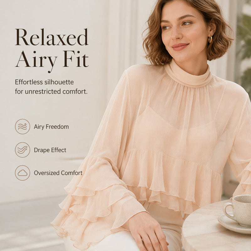 🎉 2026 Sale — Over 17,000 Sold! 💞 Sheer Mock Neck Blouse – Ethereal Elegance