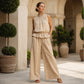 Women Summer Plaid Two Piece Set Ruffle Sleeveless Top and Wide Leg Pants