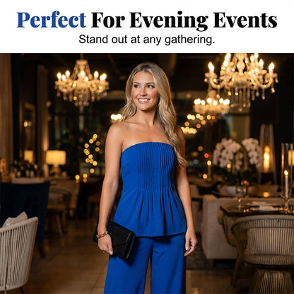 Women's Strapless Pleated Peplum Top & Pants Set