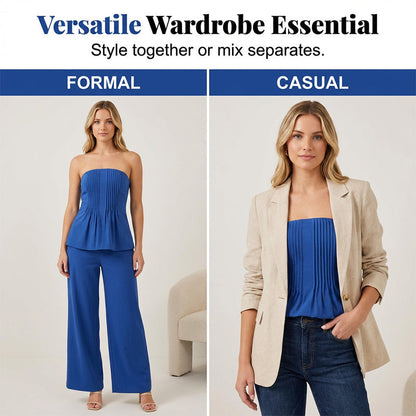 Women's Strapless Pleated Peplum Top & Pants Set