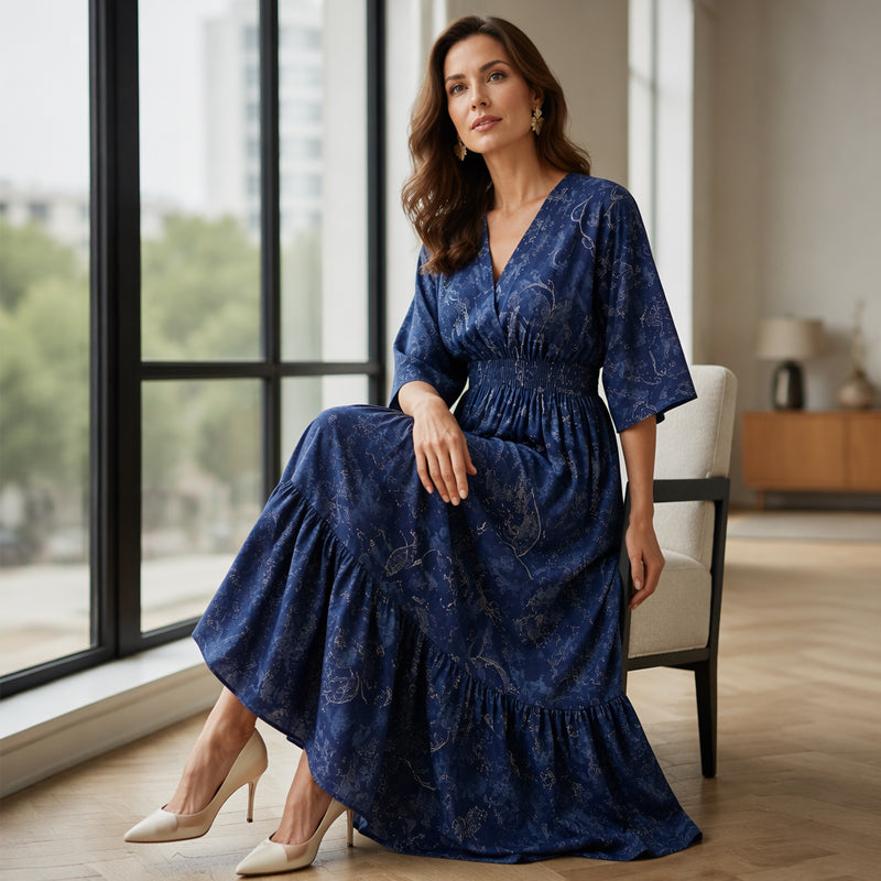 Women's Elegant V-Neck Printed Dress