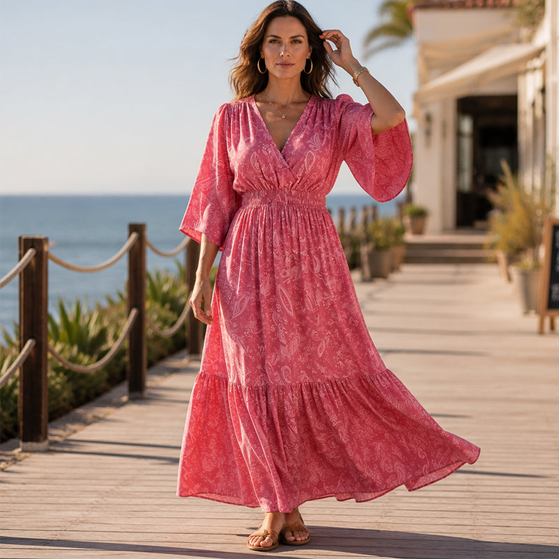 Women's Elegant V-Neck Printed Dress