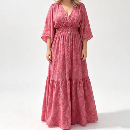 Women's Elegant V-Neck Printed Dress