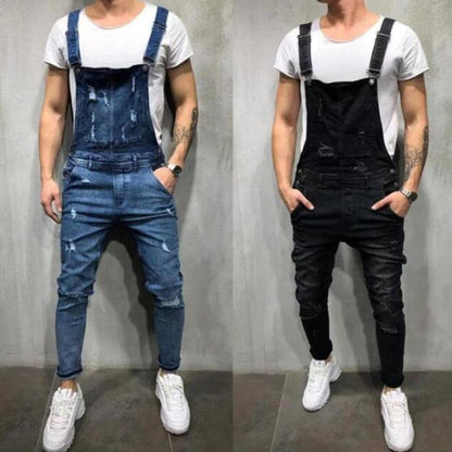 Men's Denim Overalls Distressed Ripped Bib Jumpsuits