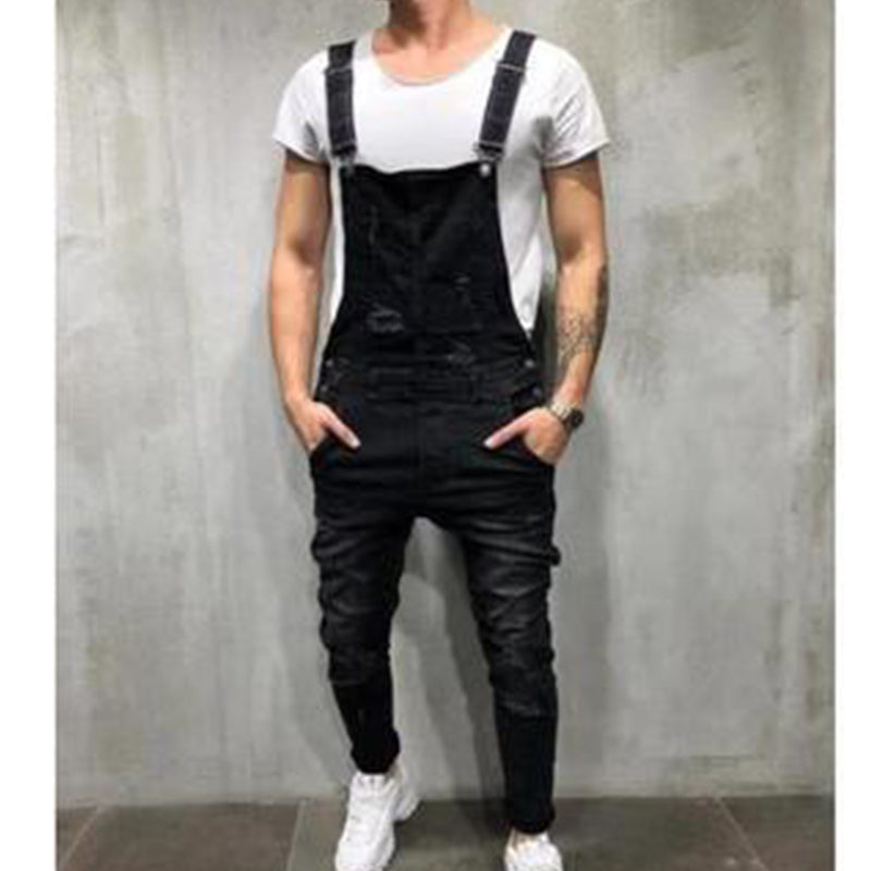 Men's Denim Overalls Distressed Ripped Bib Jumpsuits