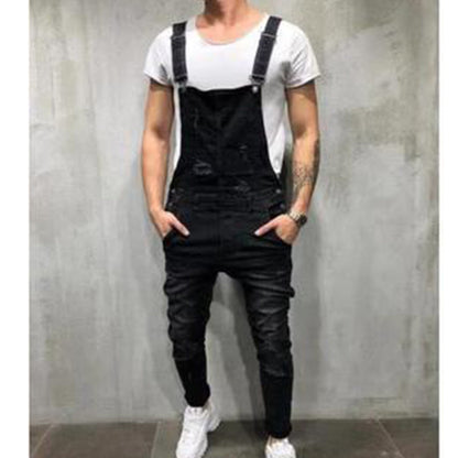 Men's Denim Overalls Distressed Ripped Bib Jumpsuits