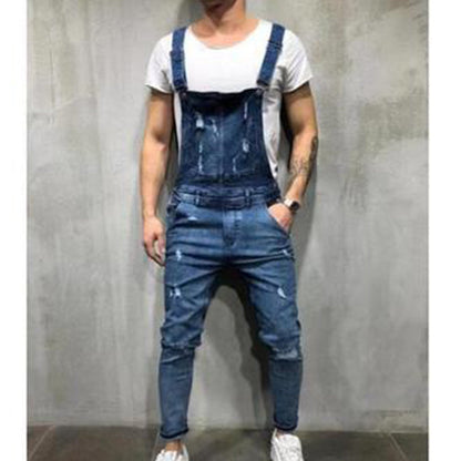 Men's Denim Overalls Distressed Ripped Bib Jumpsuits