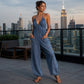 Women's Plus Size Halter Neck Ruched Jumpsuit
