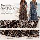 Women's Leopard Print Maxi Dress with Pockets Casual Short Sleeve Long Dress