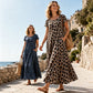 Women's Leopard Print Maxi Dress with Pockets Casual Short Sleeve Long Dress