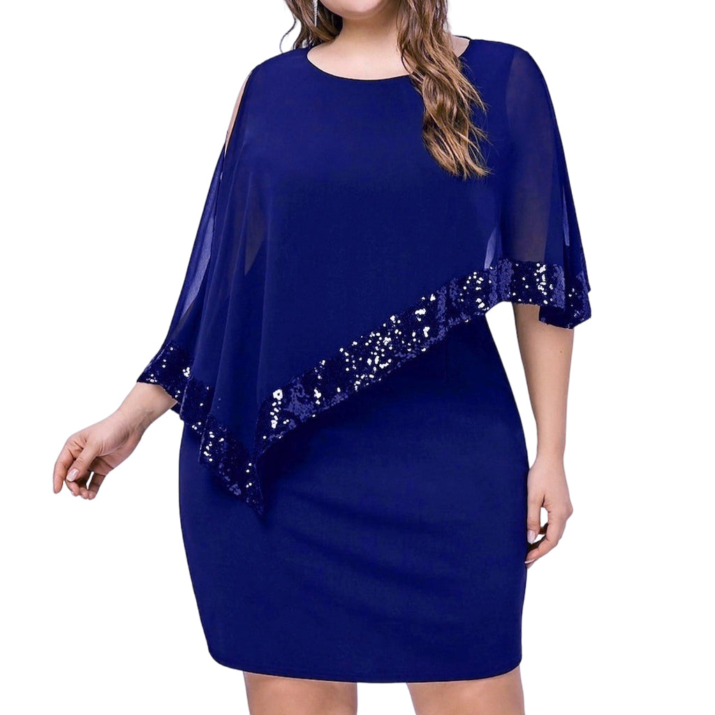 Women's Irregular Sequin Patchwork Cold Shoulder Dress