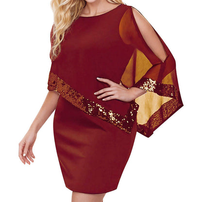 Women's Irregular Sequin Patchwork Cold Shoulder Dress