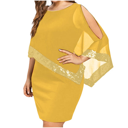 Women's Irregular Sequin Patchwork Cold Shoulder Dress