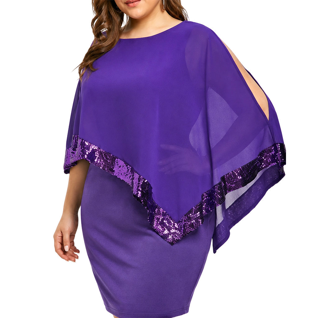 Women's Irregular Sequin Patchwork Cold Shoulder Dress