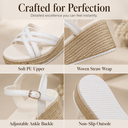 Women's Platform Wedge Sandals Straw Woven Ankle Strap Open Toe Shoes