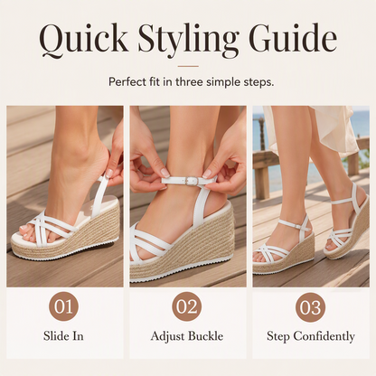 Women's Platform Wedge Sandals Straw Woven Ankle Strap Open Toe Shoes