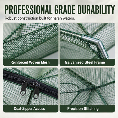 Collapsible Fishing Trap Net with Multi Entrances