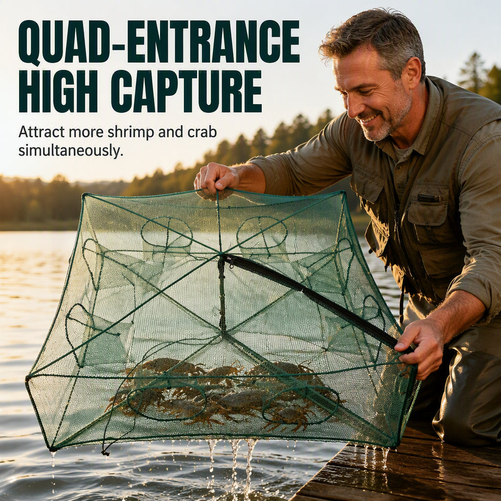 Collapsible Fishing Trap Net with Multi Entrances