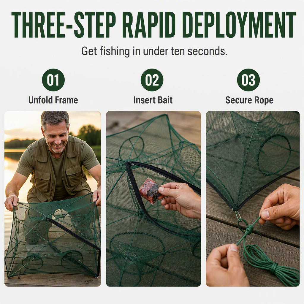 Collapsible Fishing Trap Net with Multi Entrances