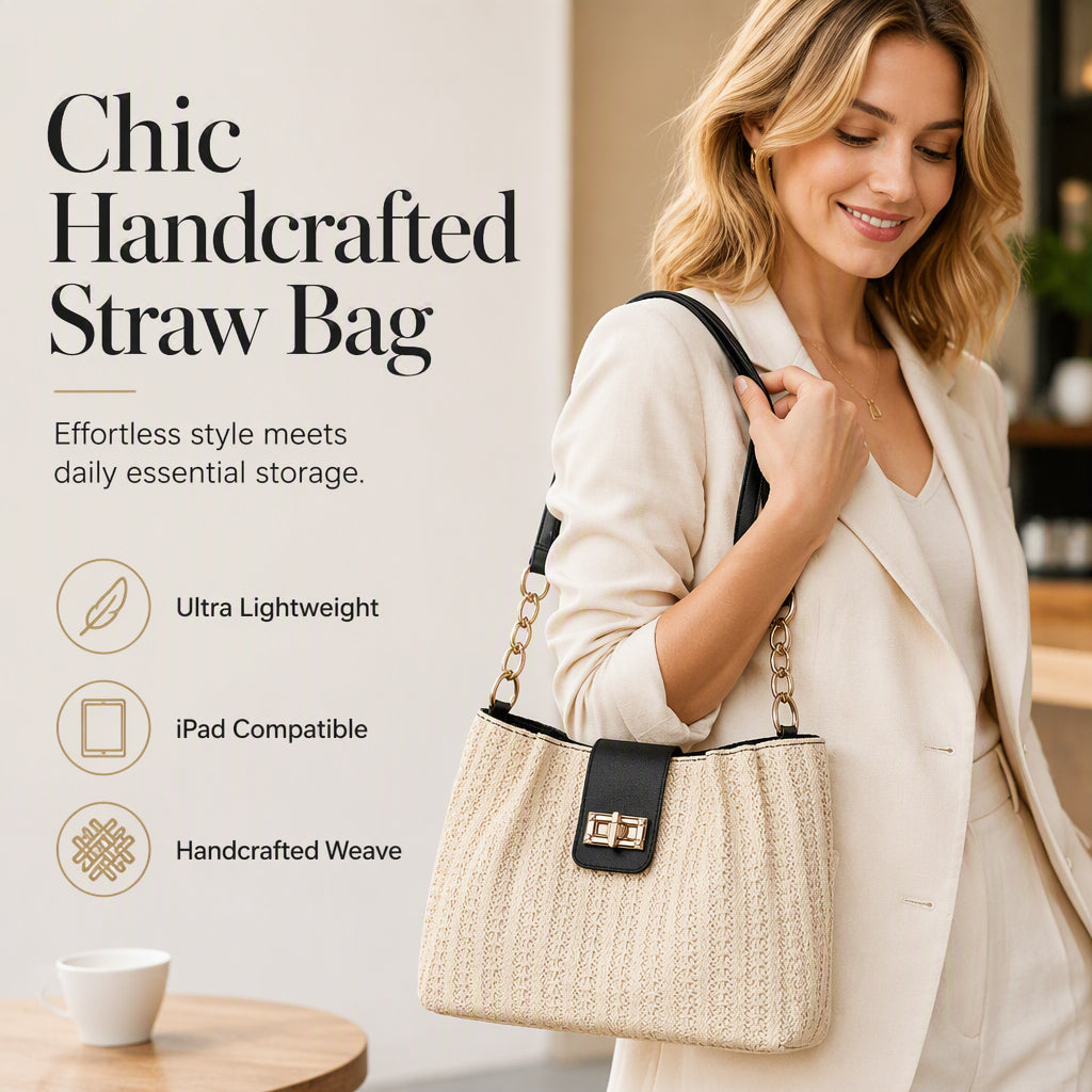 Spacious Commuter Straw Shoulder Bag