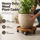 Wooden Plant Stand with Wheels Round Mobile Flower Pot Caddy