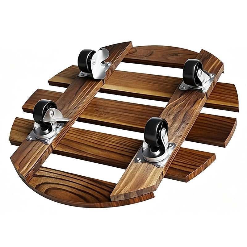 Wooden Plant Stand with Wheels Round Mobile Flower Pot Caddy