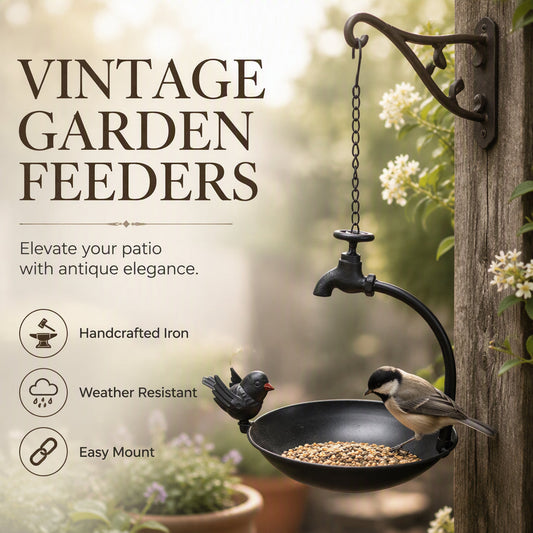 Vintage Hanging Bird Feeder with Decorative Faucet Design