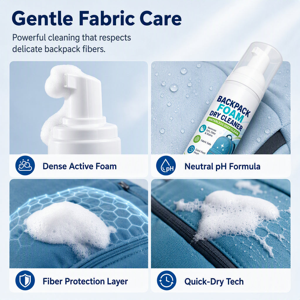 🛡️ Waterless Backpack Foam Cleaner Stain and Odor Remover for Canvas and Nylon Bags 100ml