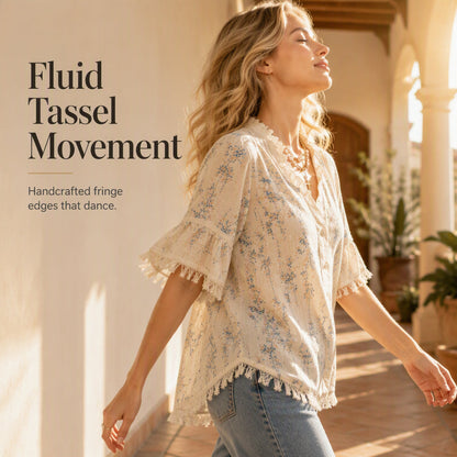 Women's Floral Print Ruffled V-Neck Top