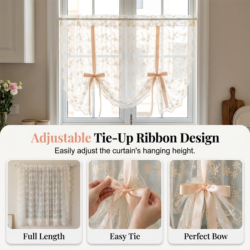 🌸LIMITED-TIME 50% OFF!⏰Embroidered Floral Tie-Up Sheer Curtain