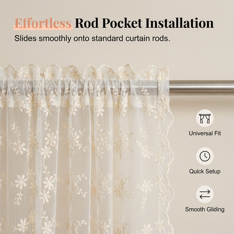 🌸LIMITED-TIME 50% OFF!⏰Embroidered Floral Tie-Up Sheer Curtain